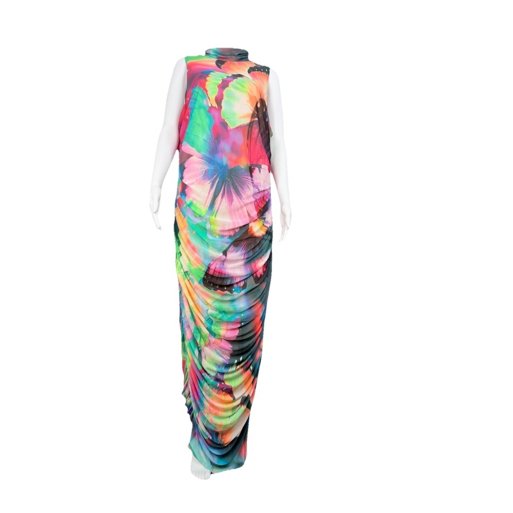 AFRM Jennan Floral Rhinestone Rosette Mesh Dress in Abstract Butterfly SZ-2X/2T